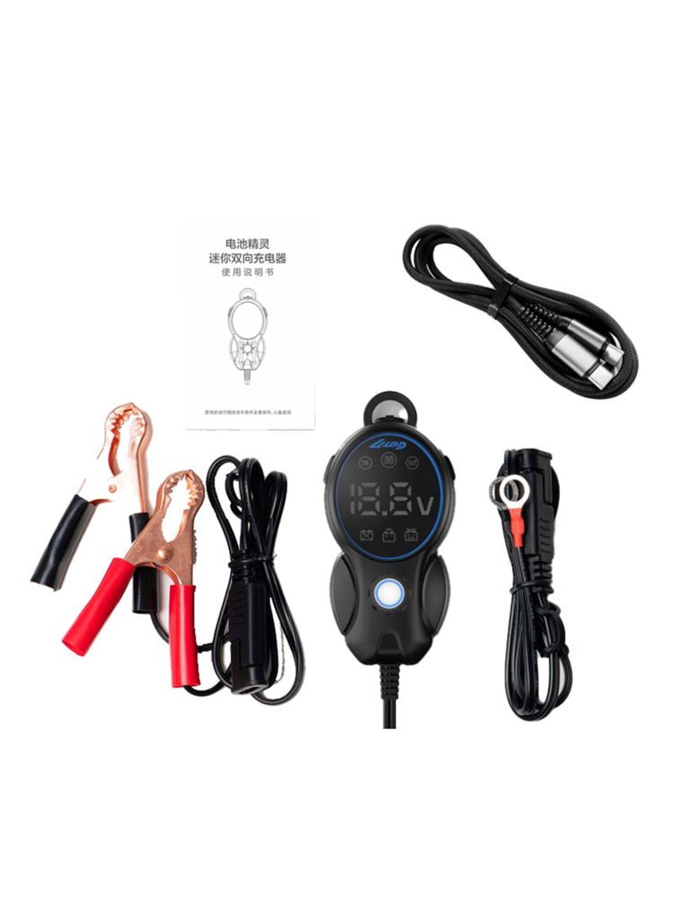 LILEAD portable 12V battery charger connected to a car battery